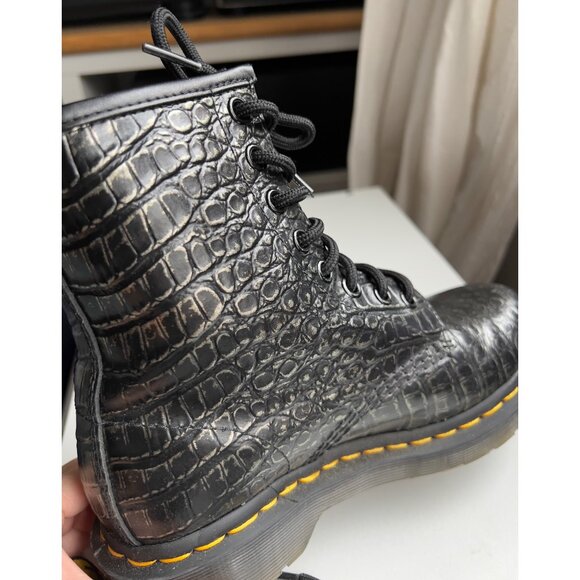 DR. MARTENS 1460 Women's Croc Emboss Leather Lace Up Boots - Gunmetal Wild Croc - Picture 5 of 12